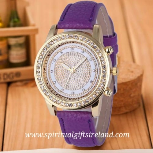 Gold Watch Purple Diamante