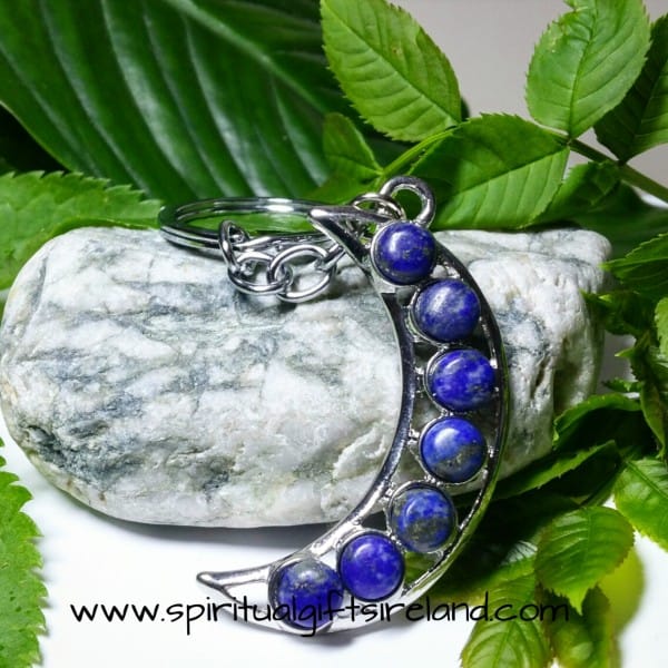 Lapis Lazuli Moon Crescent Crystal Gemstone Keychain