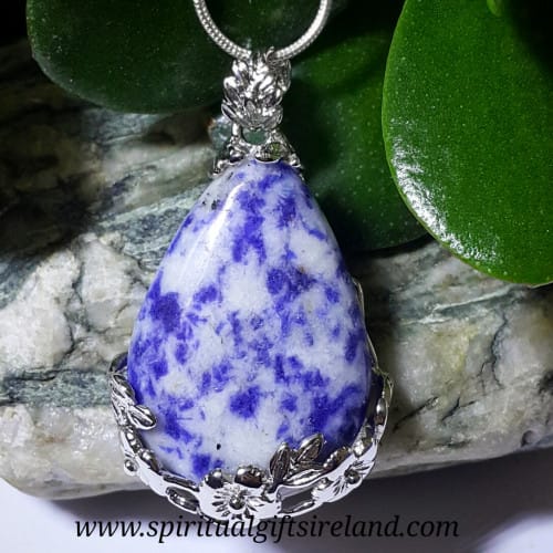 Sodalite Necklace Filigree Flower a