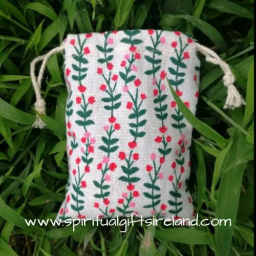 Flower Print Cotton Linen Drawstring Pouches