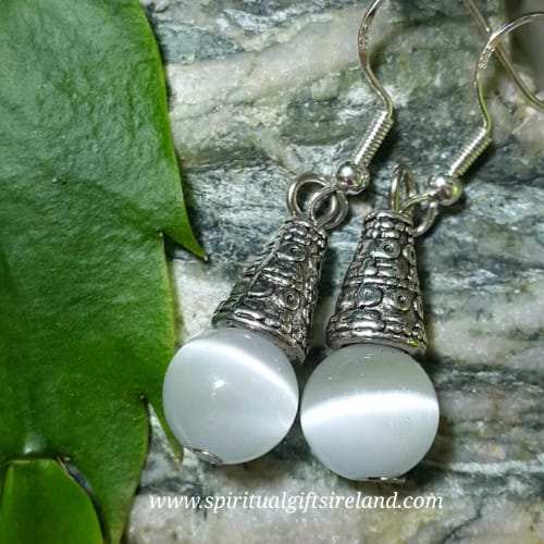 White Jade Earrings Sterling Silver Hooks